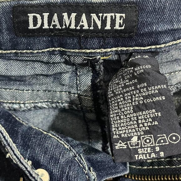 DIAMANTE Distressed Y2K Mid Rise Skinny Stretch Jeans Size 9 - Picture 6 of 6